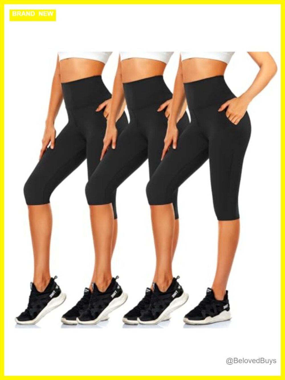 3 Pack Capri Pants High Waisted Knee Length Leggings with Pockets